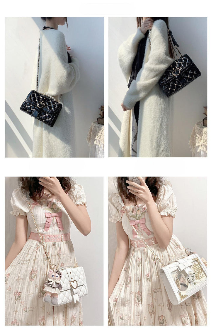 Kawaii Ita Bag Bow Rhombus Grid Shoulder Bag Multicolor 21906:349798