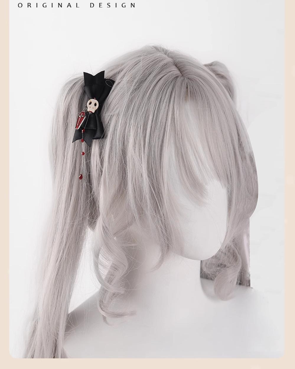Gothic Lolita Hair Clips Black Bow Lace Hair Accessory 39652:635728