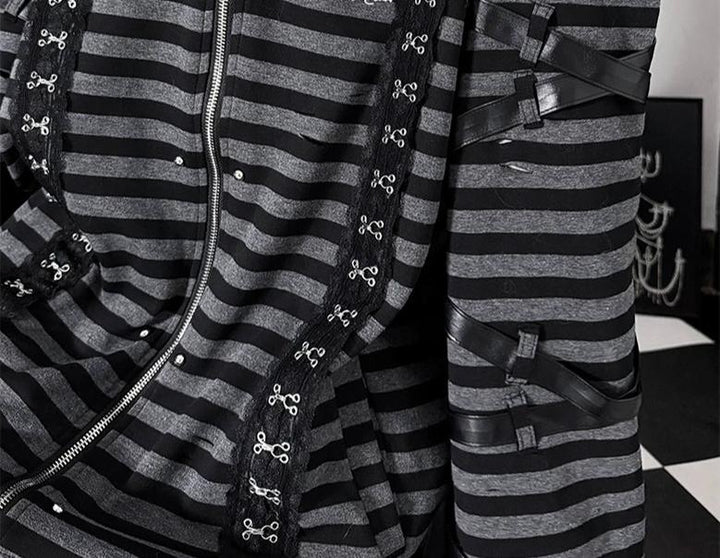 Gothic Open-Shoulder Hoodie Jacket with Devil Horns 46063:875401