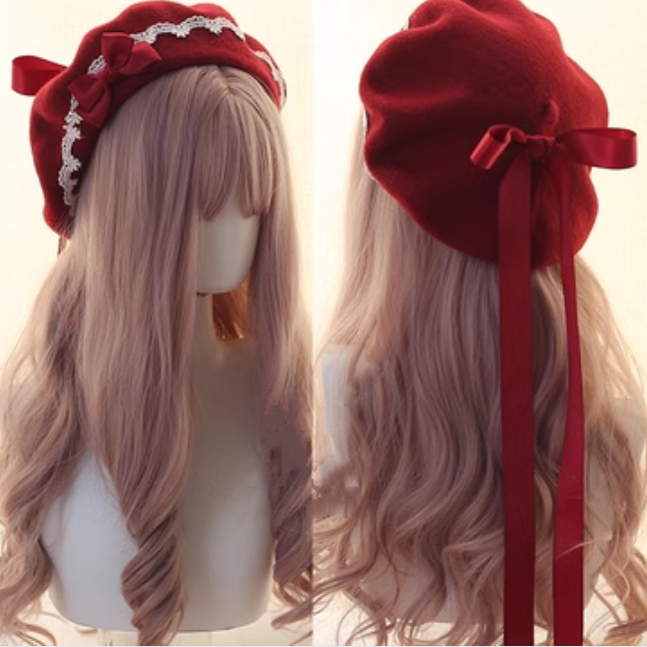 Sweet Lolita Hat Lace Butterfly Bow Berets Multicolor 28934:364362
