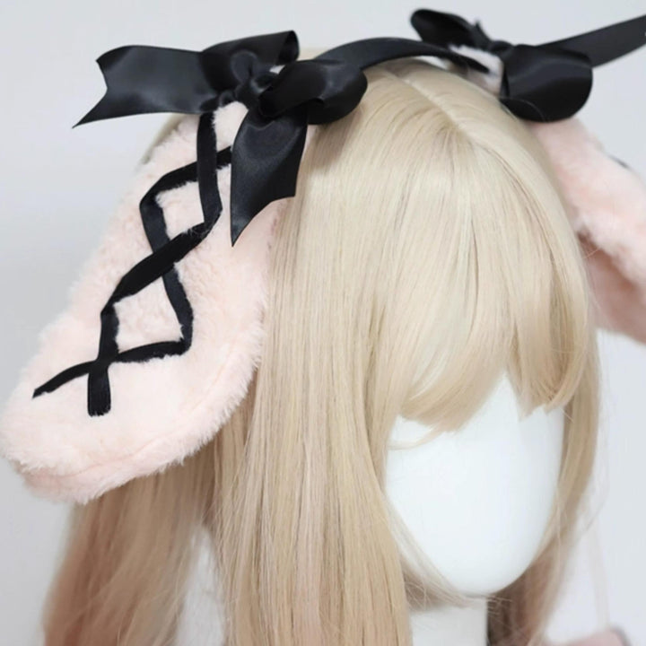 Jirai Kei Sweet Rabbit Ear Hairband Black Pink Hair Accessory 22524:365080