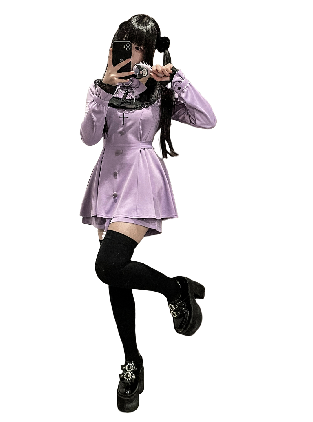 Jirai Kei Set Up Lace Embroidered Waist-cinching Dress (2XL 3XL 4XL L M S XL XS / Purple) 33722:582656