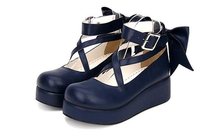 Lolita Platform Shoes Big Bow Round Toe Shoes Multicolor 31644:370606