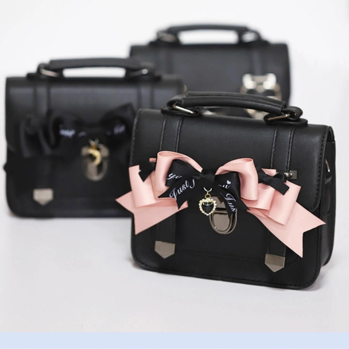 Black Jirai Kei Bag JK Uniforms Bag With Bow And Rhinestone 22512:334182