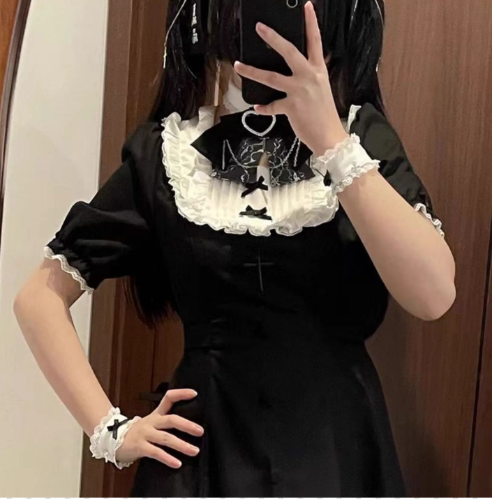 Jirai Kei Dress Set Short-sleeved Lace Knot Bow Dress Shorts 35108:483302