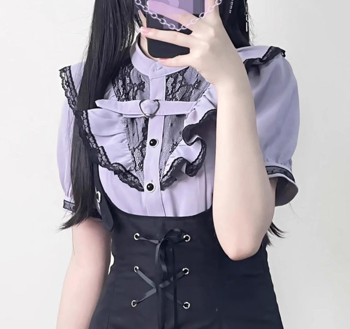 Jirai Kei Bi-color Blouse, Suspender Skirt Set (L M S XL) 21976:365214