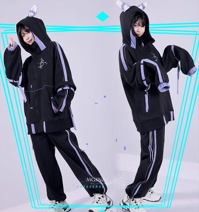 Plus Size Jirai Kei Jacket With Bunny Ears Functional Hoodie Pants Set 39126:615748
