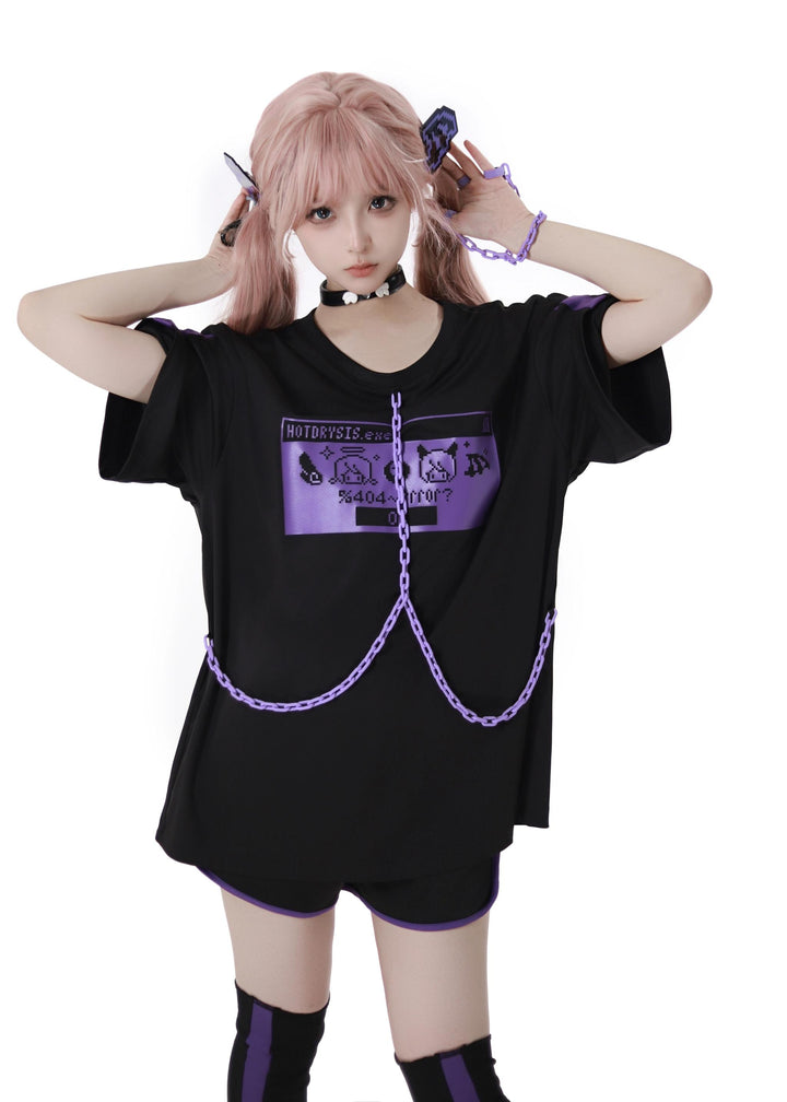 Subcul Jirai Kei T-shirt Outfit, Detachable Chain (L M) 43194:771535
