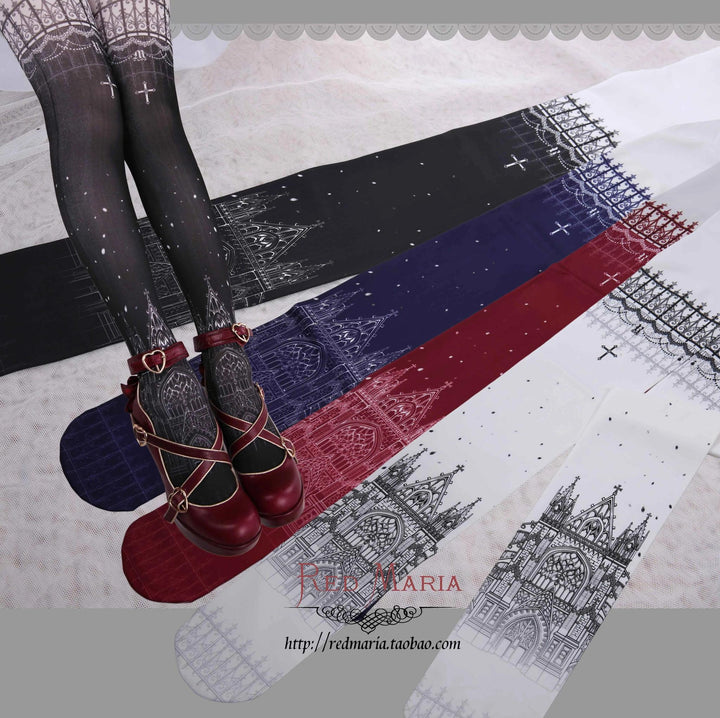Gothi Lolita Socks Church Printed Tights Multicolor 32146:750969