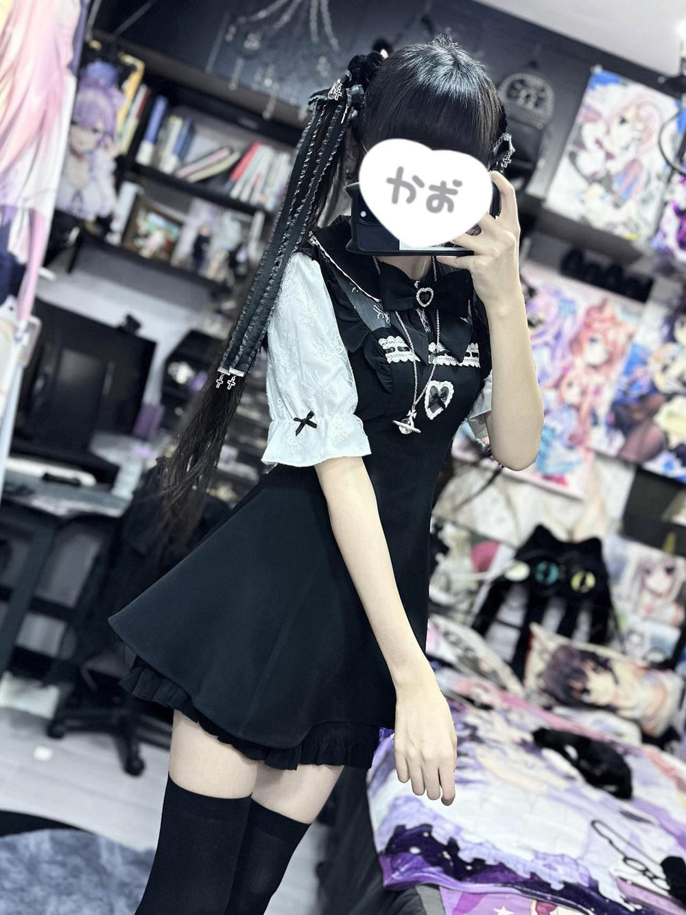 Jirai Kei Set Up Lace Dress Set Black Pink Blue Dress 34480:534268
