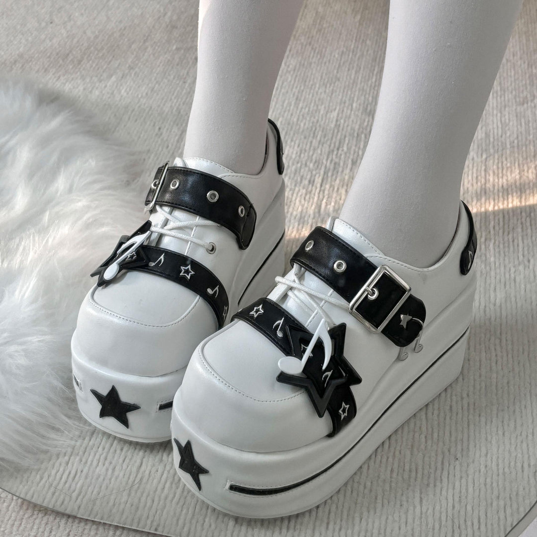Punk Platform Shoes Gyaru Round-Toe Pentagram Musical Note Designs 41578:706680