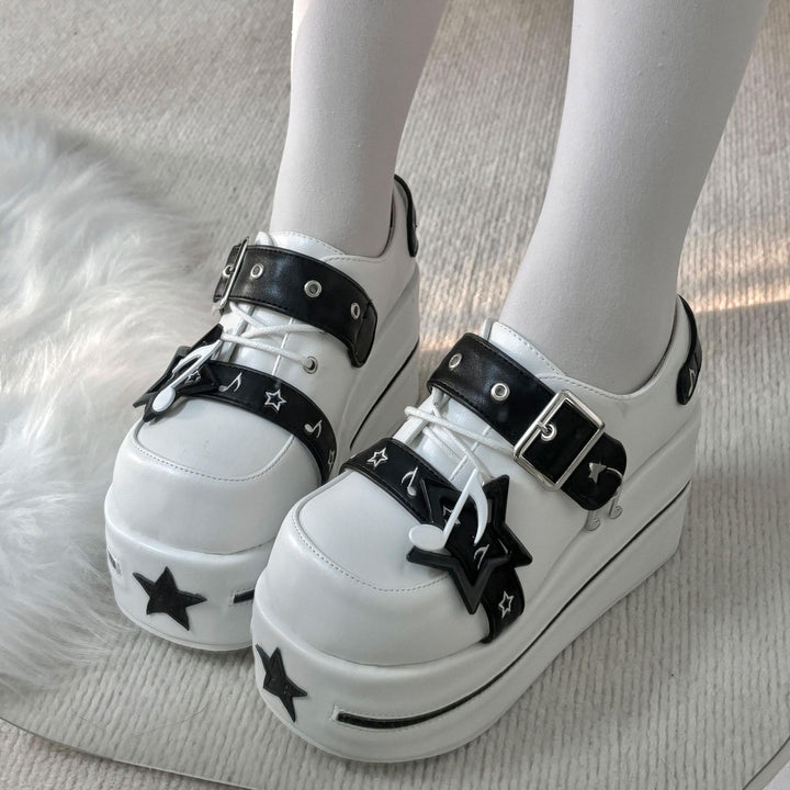Punk Platform Shoes Gyaru Round-Toe Pentagram Musical Note Designs 41578:706680