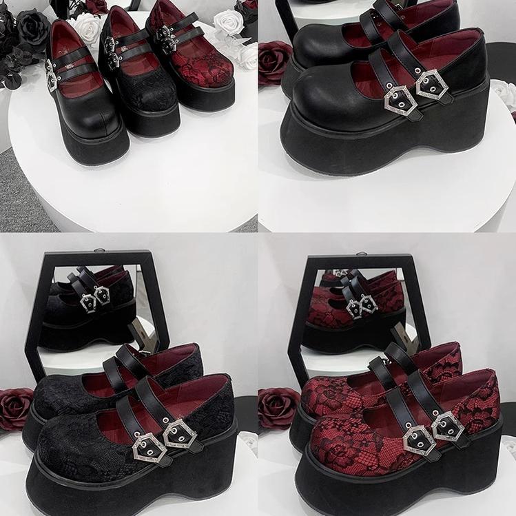 Black Red Platform Shoes Mary Jane Shoes 29728:367944