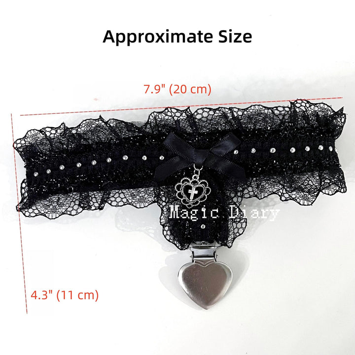 Jirai Kei Lace Garter, Heart Cross Accent & Clip 43032:776246