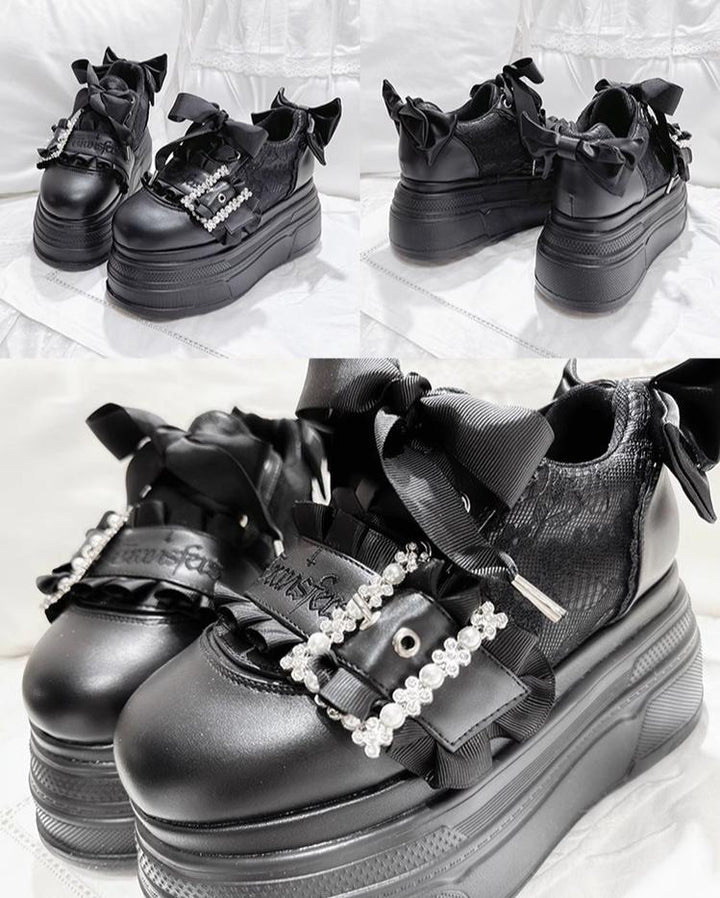 Ryousangata High Platform Shoes, Satin Bow 43688:783014