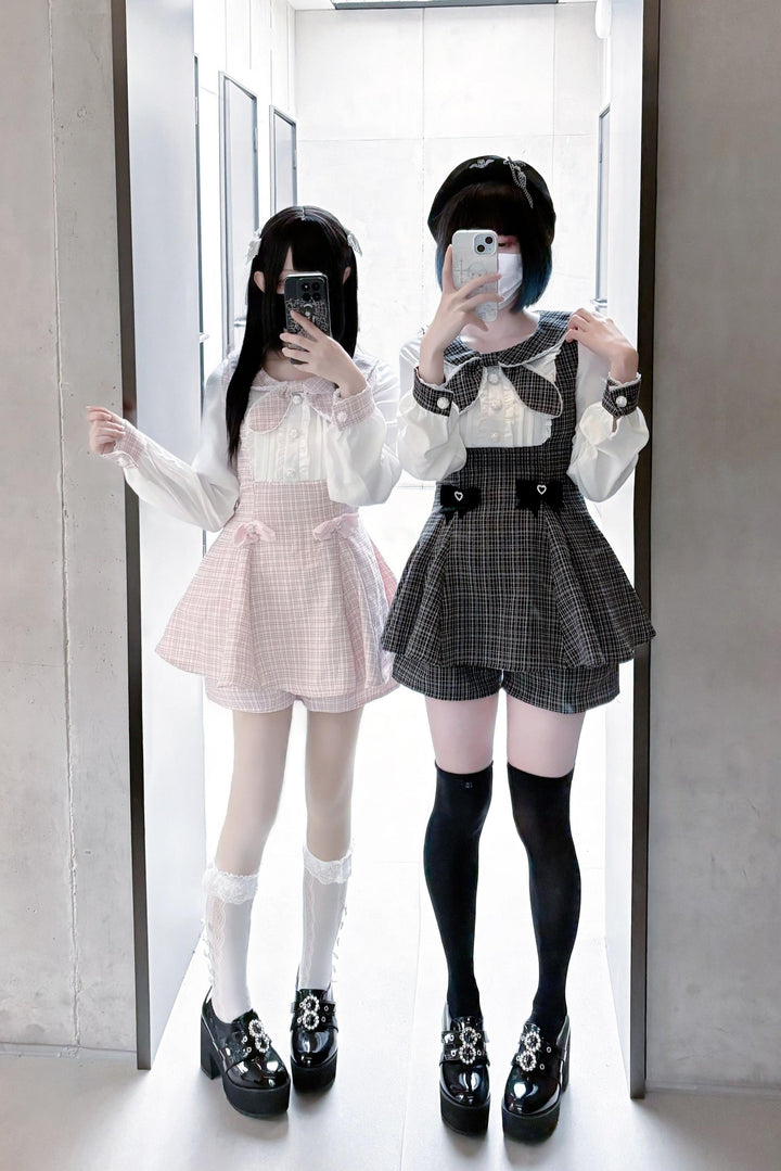 Jirai Kei Set Up Long Sleeve Bow Parisian Chic Dress Shorts 41030:684770