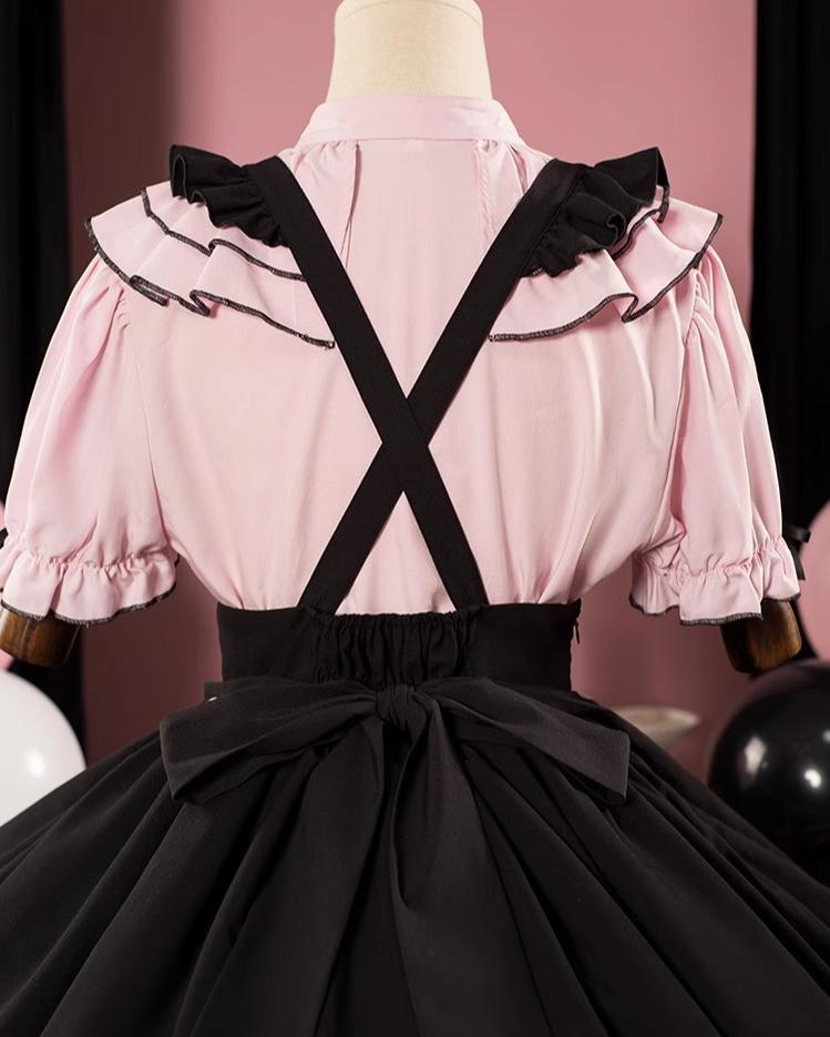 Pink Jirai Kei Short-sleeved Blouse, Puffy Sleeves 22780:342678