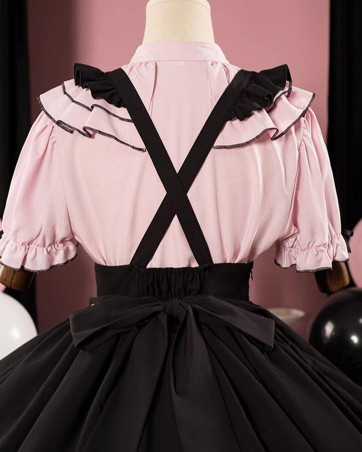 Pink Jirai Kei Short-sleeved Blouse, Puffy Sleeves 22780:342678