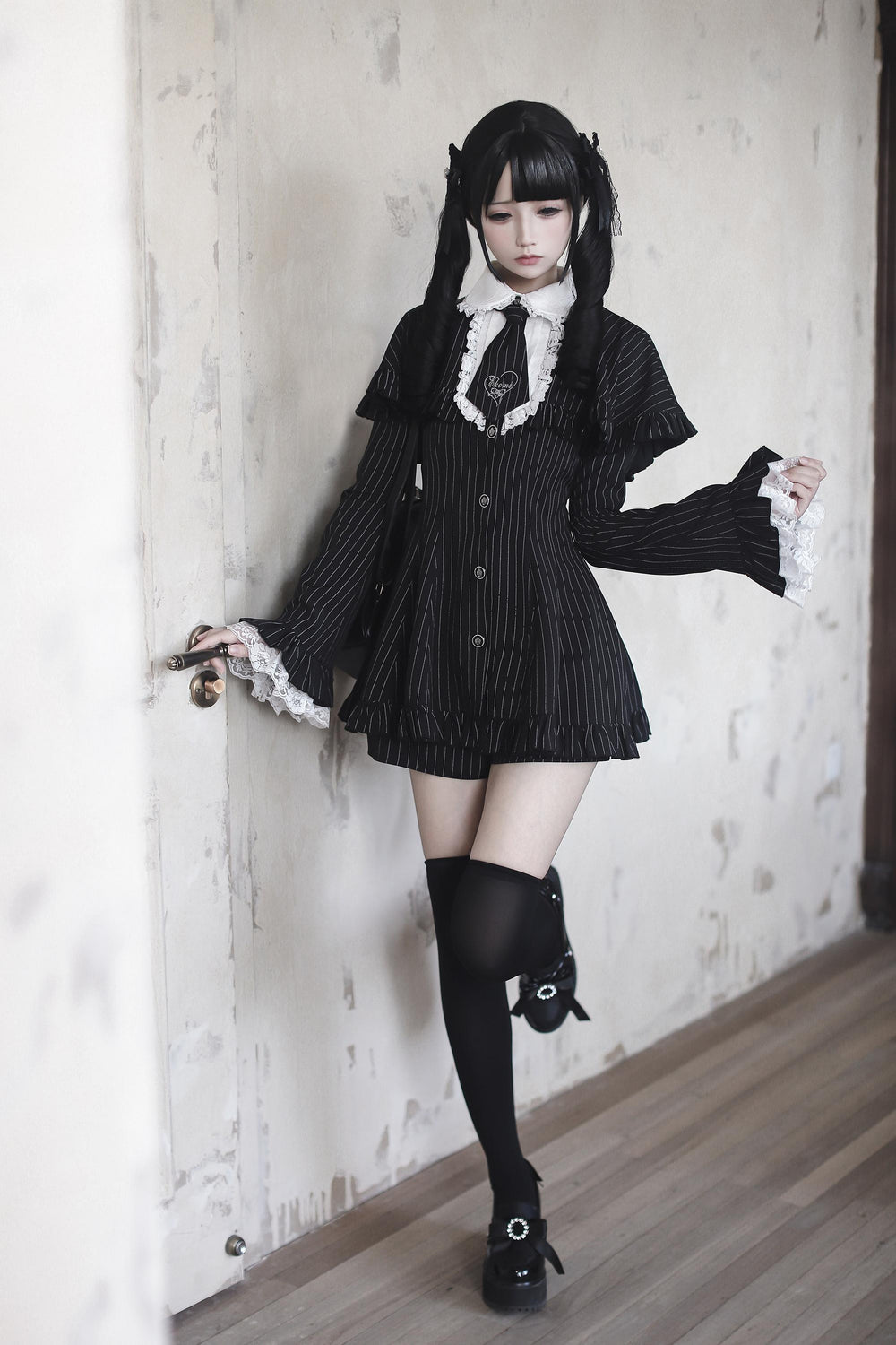 Jirai Kei Cape Dress Set, Detachable Embroidered Tie 44586:814427