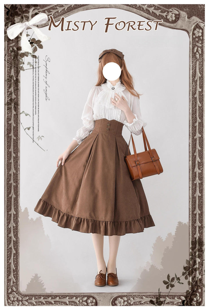 Classic Lolita A-Line Skirt + Button-Front Vest + White Blouse (2XL L M S XL) 40944:770494