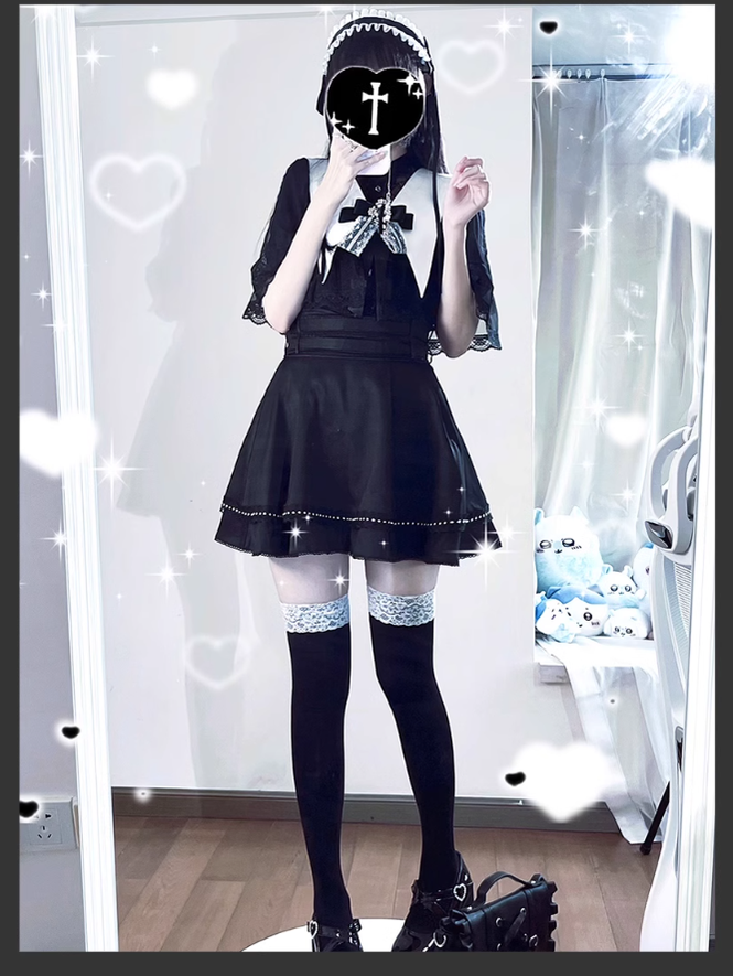 Jirai Kei Skirt Angel Wing Collar Blouse Double Layered Skirt 39538:634878