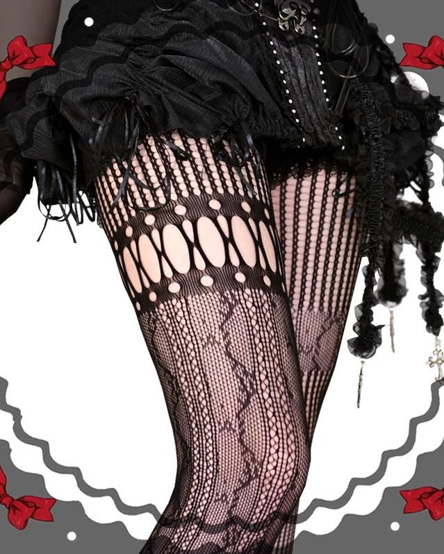 Asymmetric Gothic Lolita Fishnet Pantyhose, Multiple Color 43320:774121