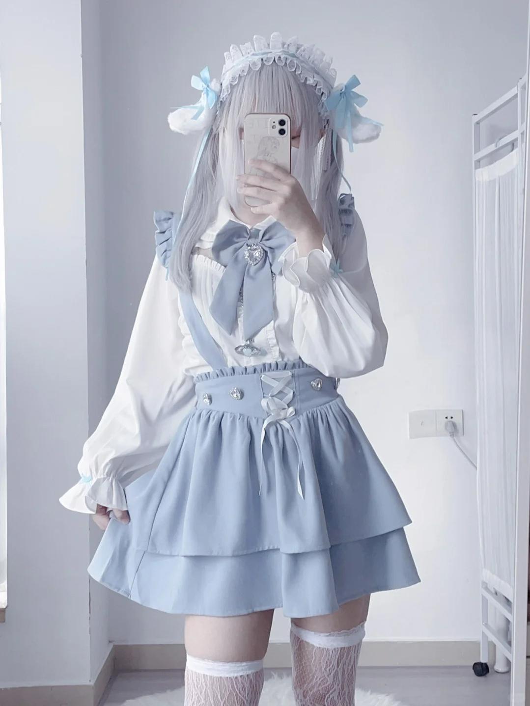 Jirai Kei White Blouse, Suspender Skirt 21838:760775