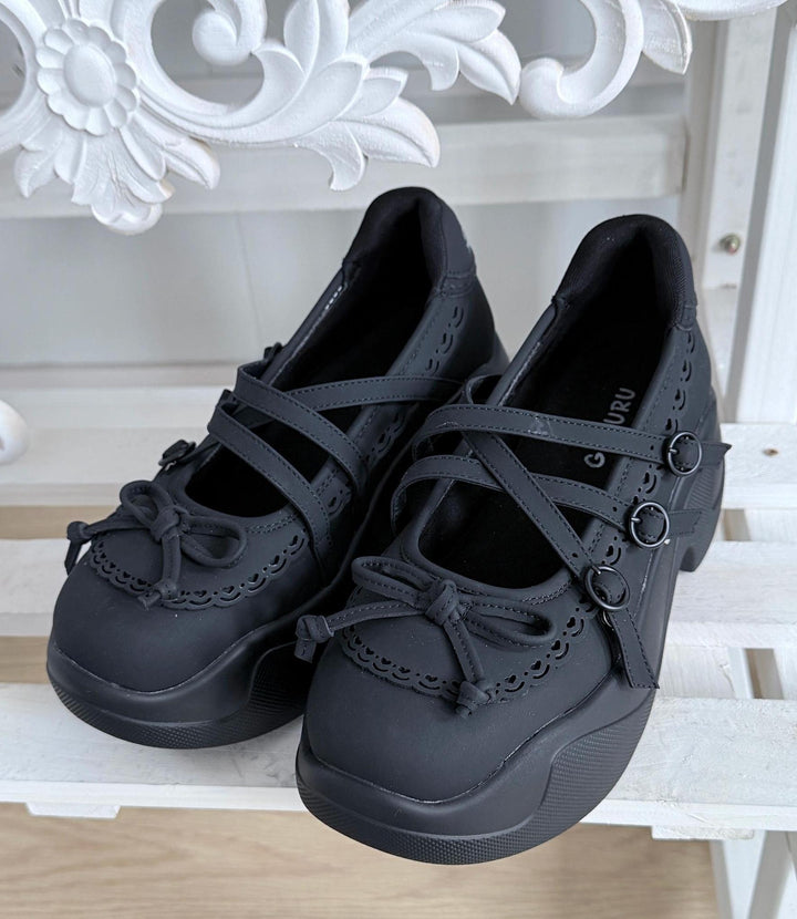 Kawaii Platform Sneakers, Adjustable Buckle, Premium Leather (Black / 34 35 36 37 38 39 40 41 42) 43350:774172