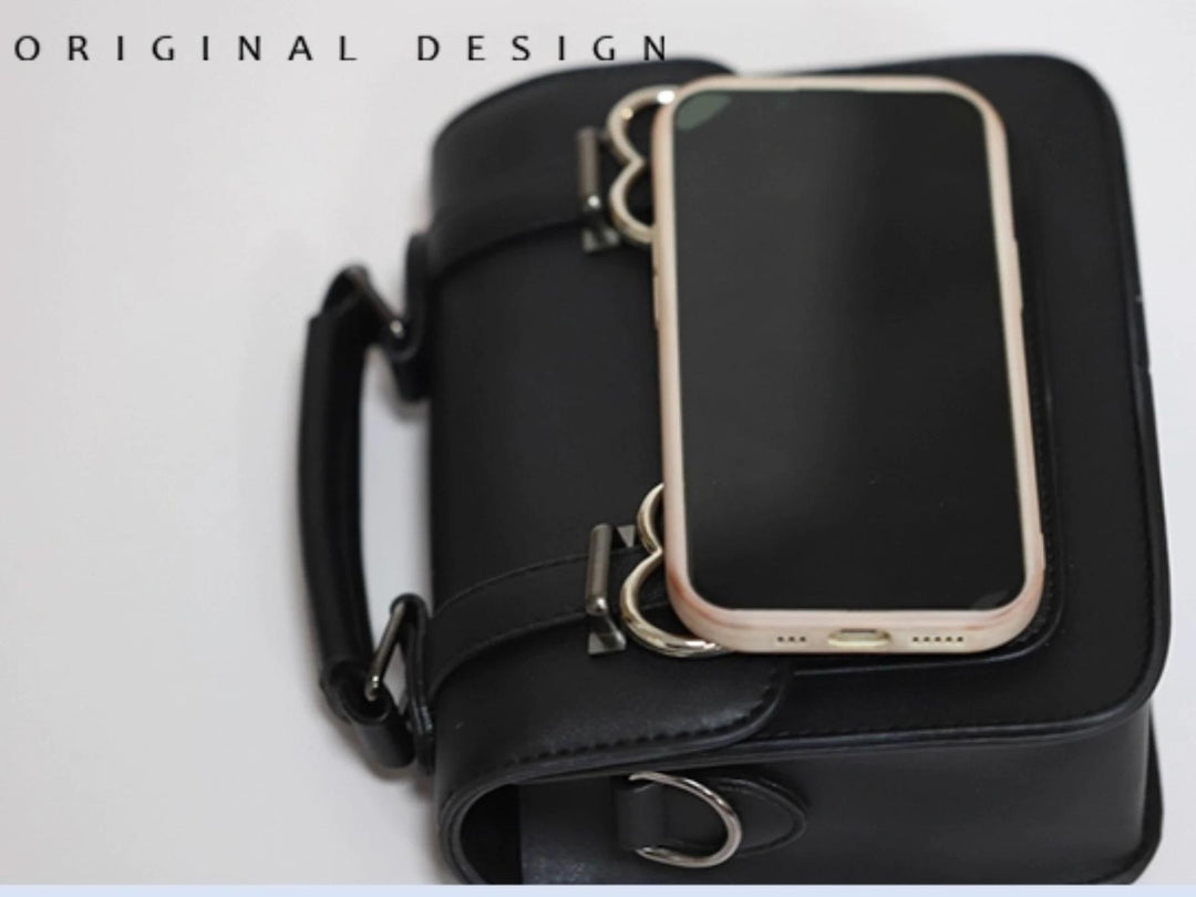 Black Jirai Kei Bag JK Uniforms Bag With Bow And Rhinestone 22512:334196