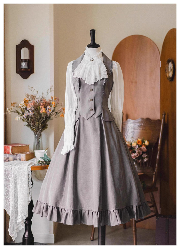 Classic Lolita A-Line Skirt + Button-Front Vest + White Blouse 40944:770425
