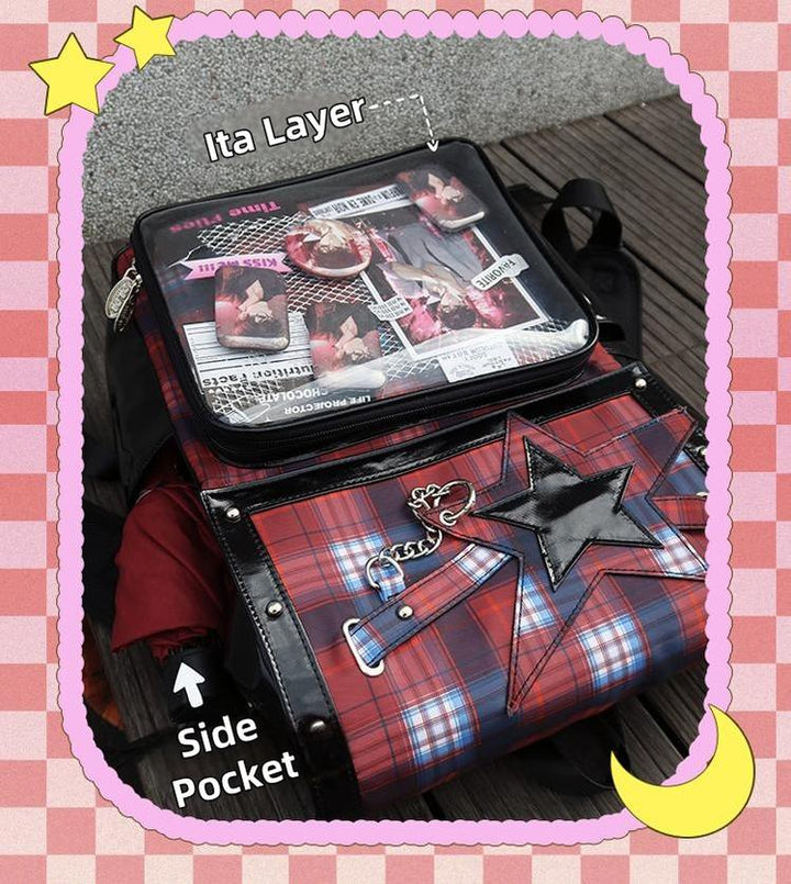Subculture Ita Bag Plaid Star Large Capacity Ita Backpack 40120:665914