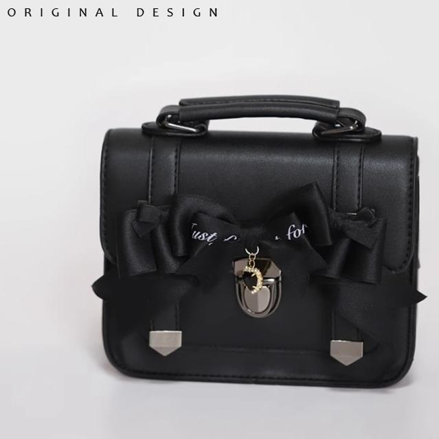 Black Jirai Kei Bag JK Uniforms Bag With Bow And Rhinestone 22512:334200