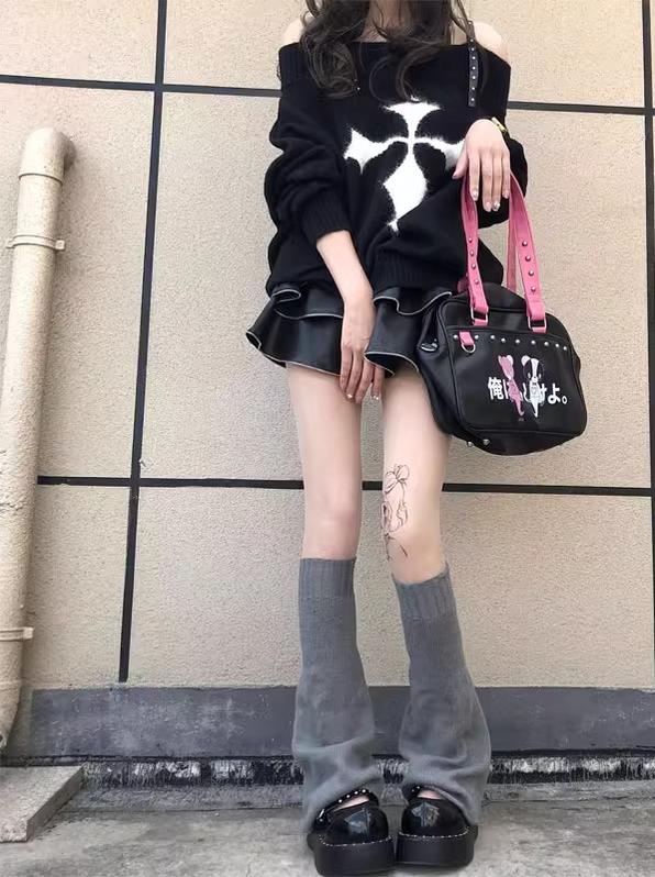 Harajuku Fashion White Black Gray Leg Warmers 28966:339380