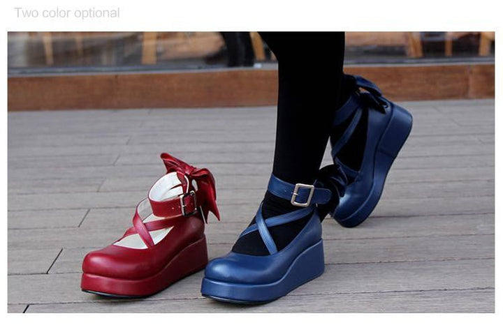 Lolita Platform Shoes Big Bow Round Toe Shoes Multicolor 31644:370604