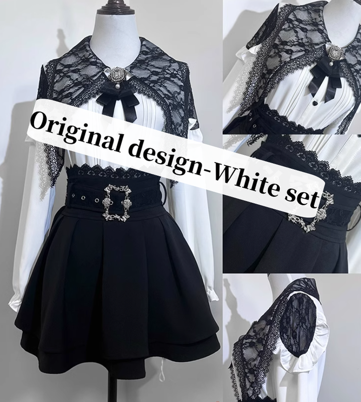 Jirai Kei Lace Blouse Double Layer Skirt A-line (L M XL XXL) 39278:618506