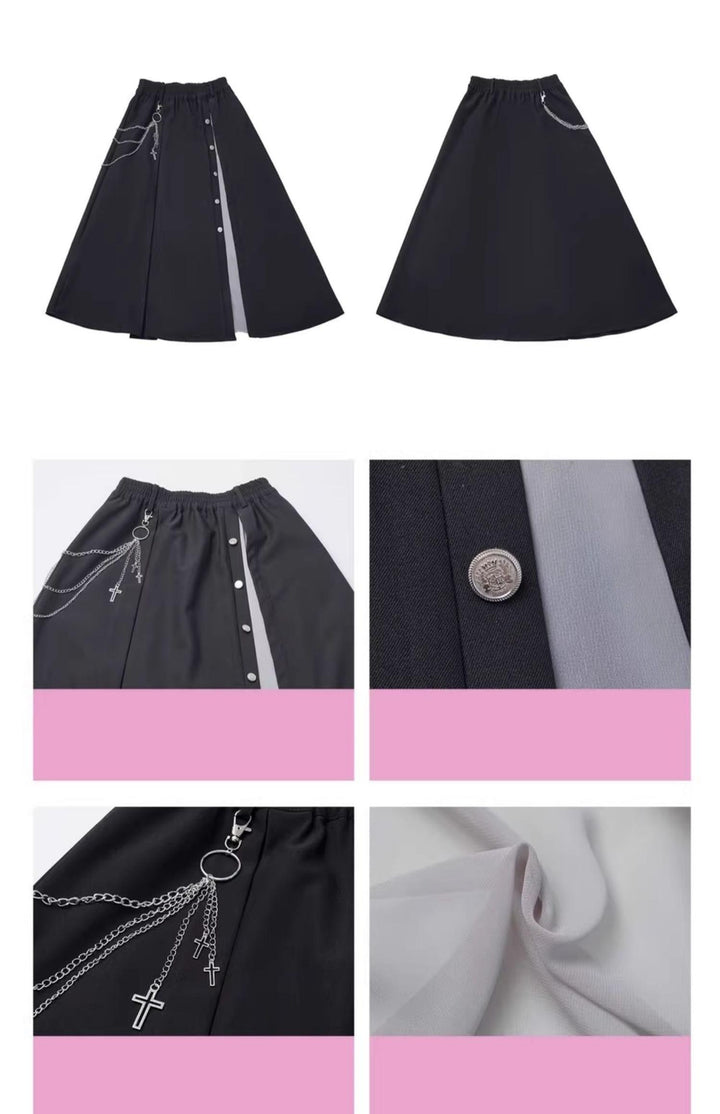 Gothic Striped Blouse, Black Skirt Set 44172:800286