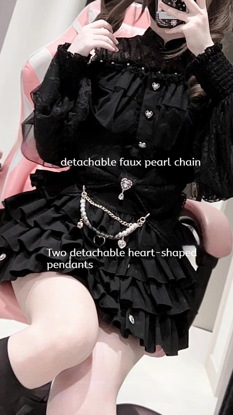 Black Jirai Kei Skirt, Removable Accessories in Two Styles (L M S XL) 43240:772215