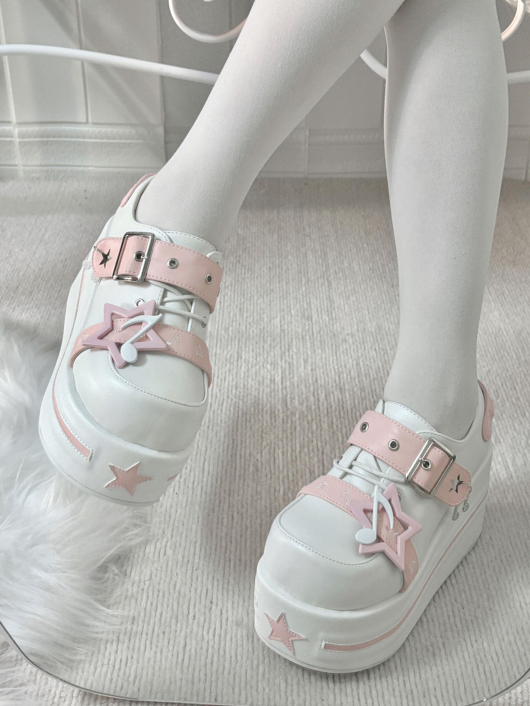 Punk Platform Shoes Gyaru Round-Toe Pentagram Musical Note Designs 41578:706708