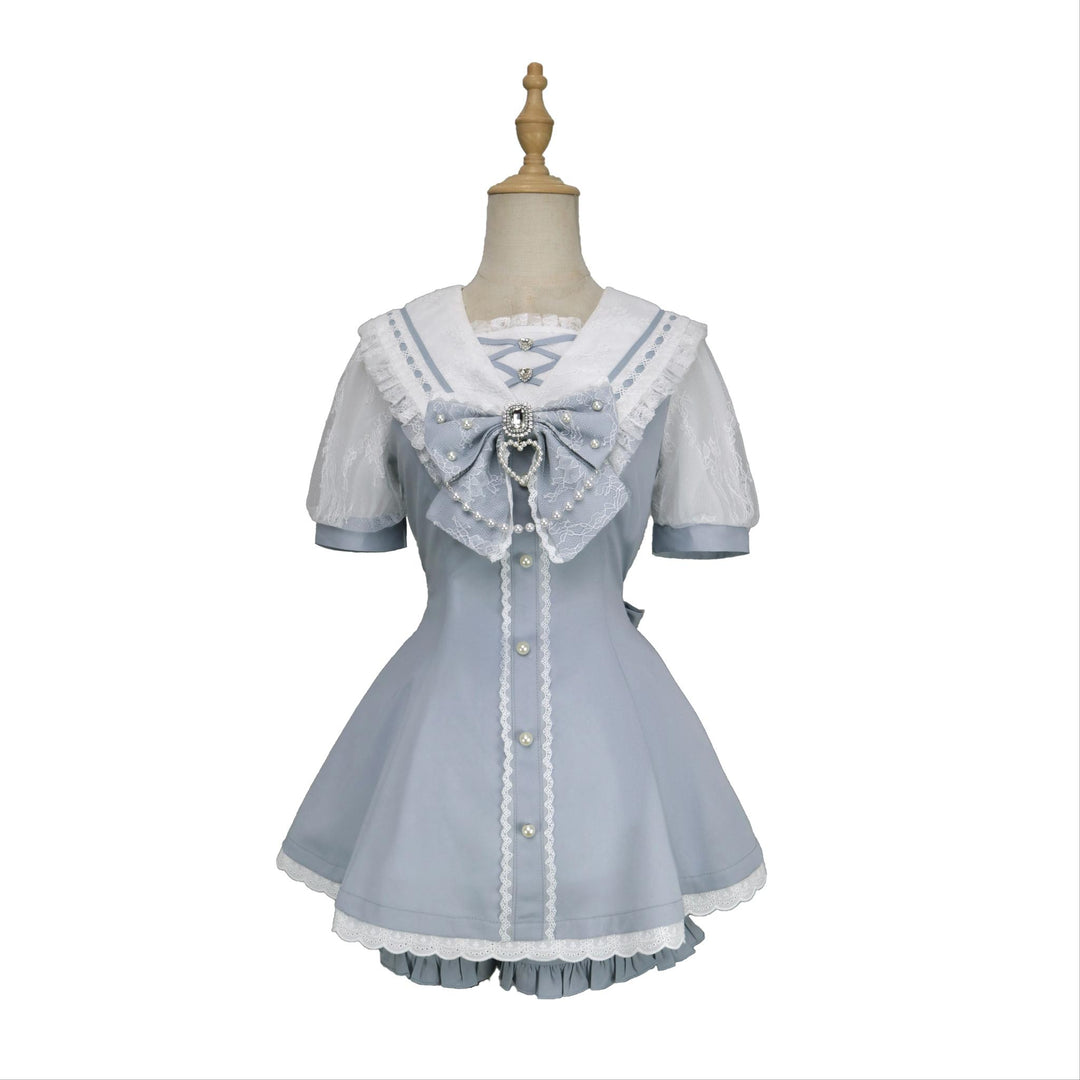 Jirai Kei Dress With Pearl Chain And Big Rhinestone Bow Tie (2XL L M S XL) 42813:764864