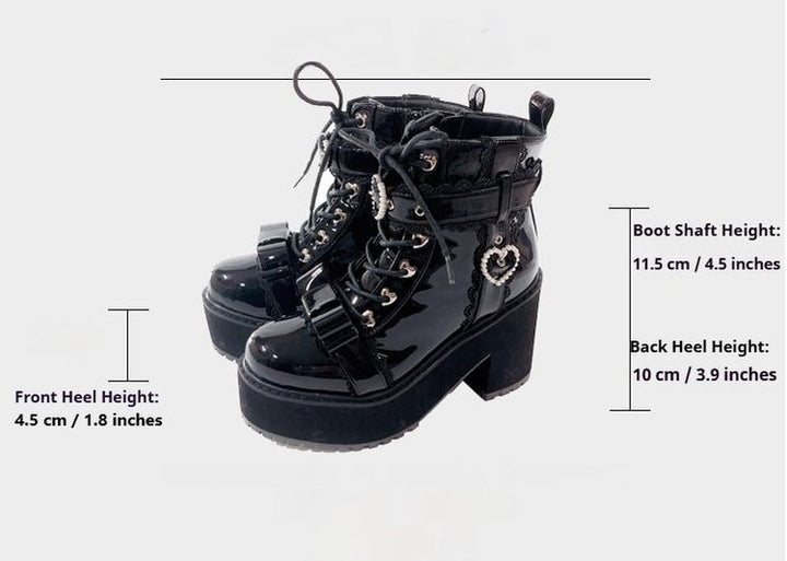 Jirai Kei Shoes Ankle Boots with Heart-shaped Pearl Buckle Detail 42651:749093