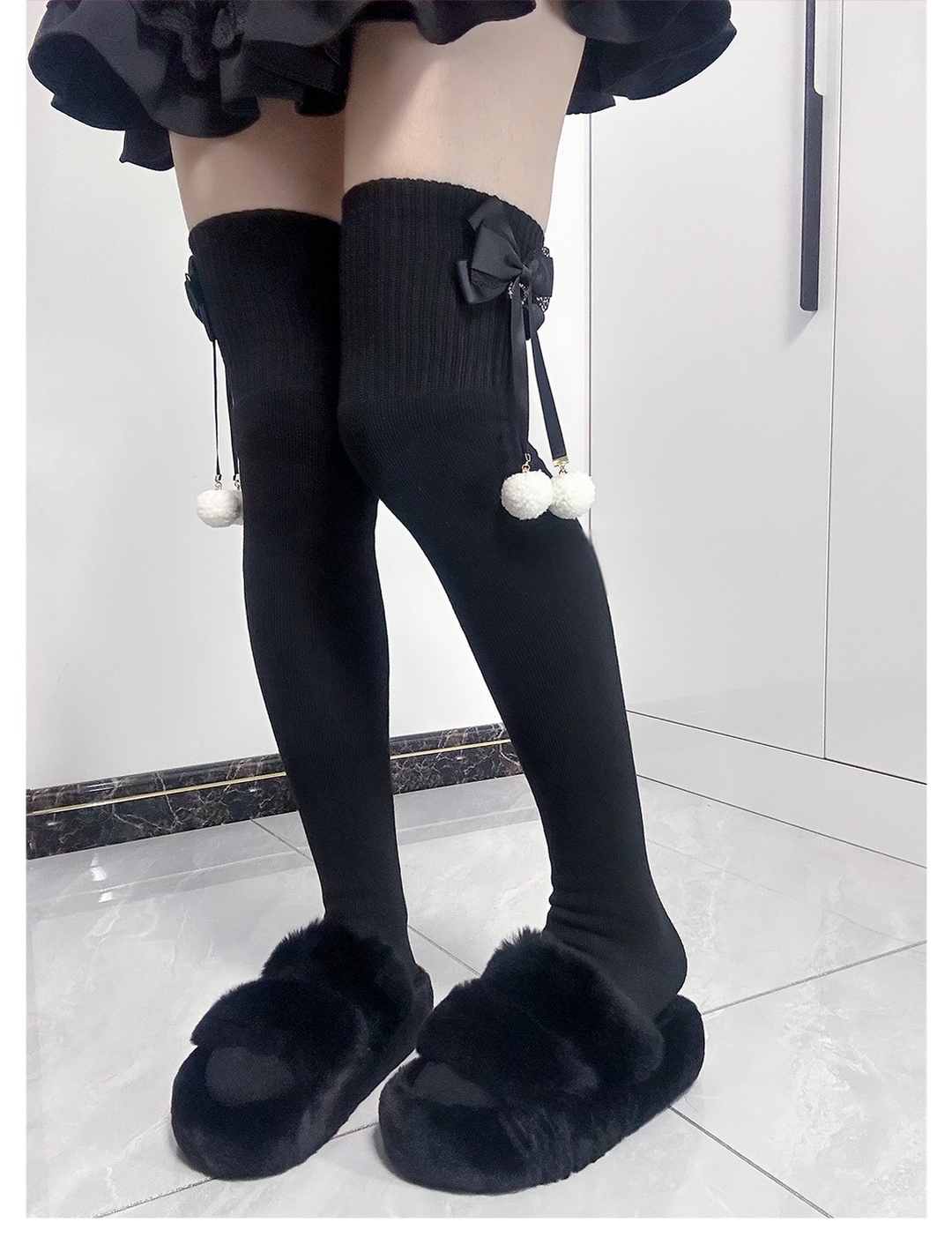 Jirai Kei Knee Socks Thick Plush Padded Bow Socks 40890:679140