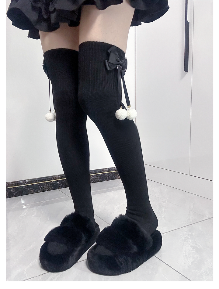 Jirai Kei Knee Socks Thick Plush Padded Bow Socks 40890:679140