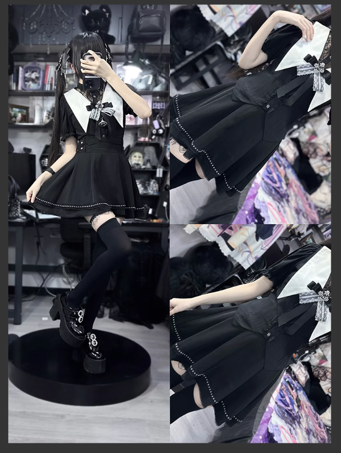 Jirai Kei Skirt Angel Wing Collar Blouse Double Layered Skirt 39538:634848