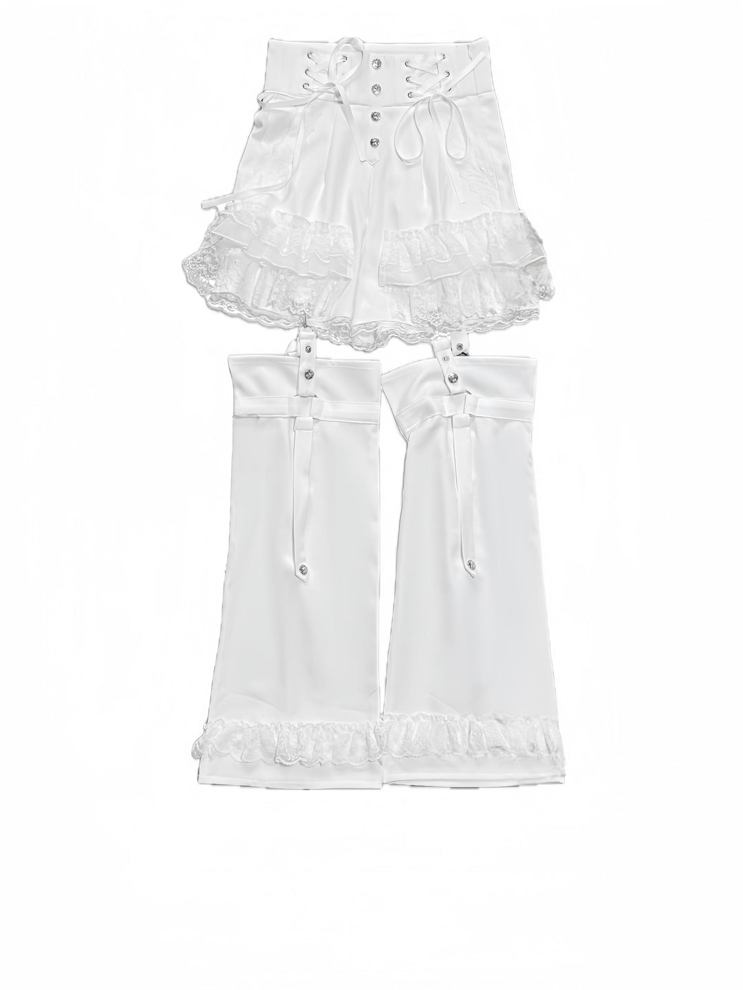 Punk Shorts Y2K Patchwork Leg Cover Tiered Lace (White / L M S) 40638:671526