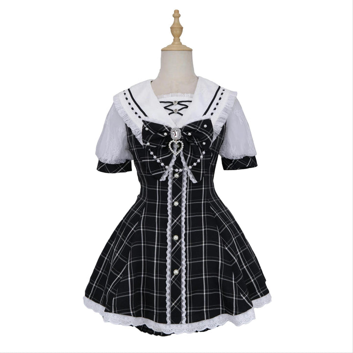 Jirai Kei Dress With Pearl Chain And Big Rhinestone Bow Tie (2XL L M S XL) 42813:764862