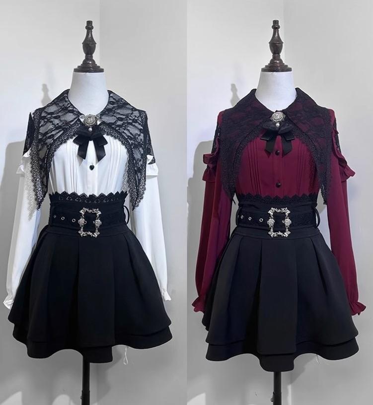 Pointed Lace Collar Jirai Kei Blouse & Black Skirt 42949:769837