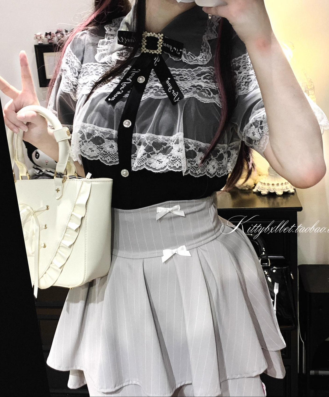 Striped Jirai Kei Skirt, Elastic Built-in Waist Shorts (L M S) 43074:766279