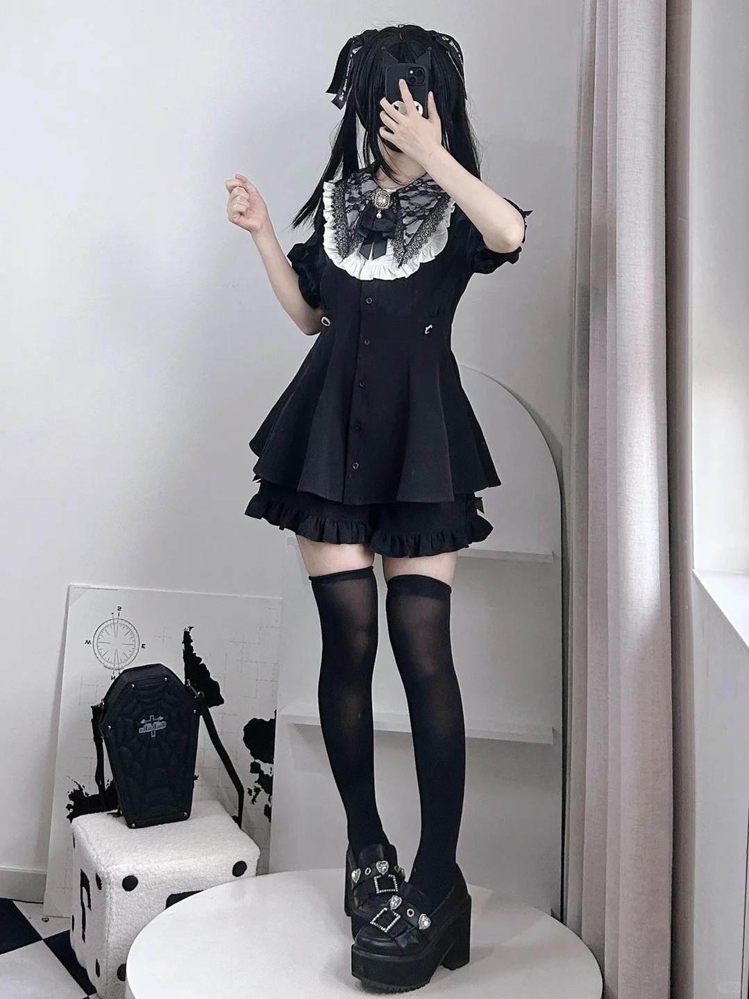 Jirai Kei Dress Set With Puritan Collar And Lace Trim Multicolor 37842:762154