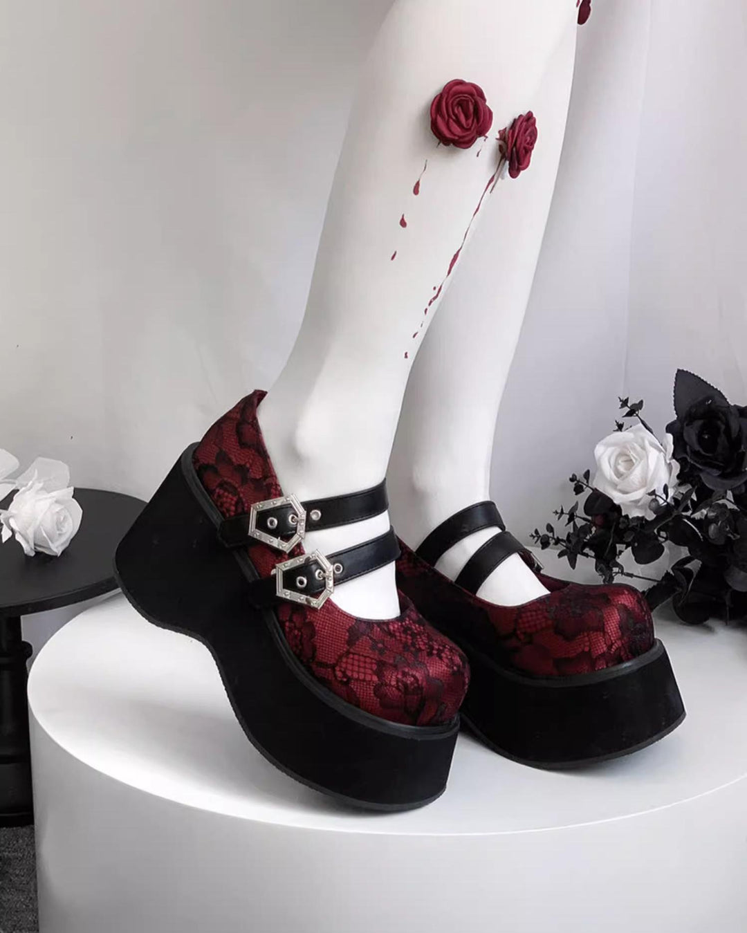 Black Red Platform Shoes Mary Jane Shoes 29728:367932
