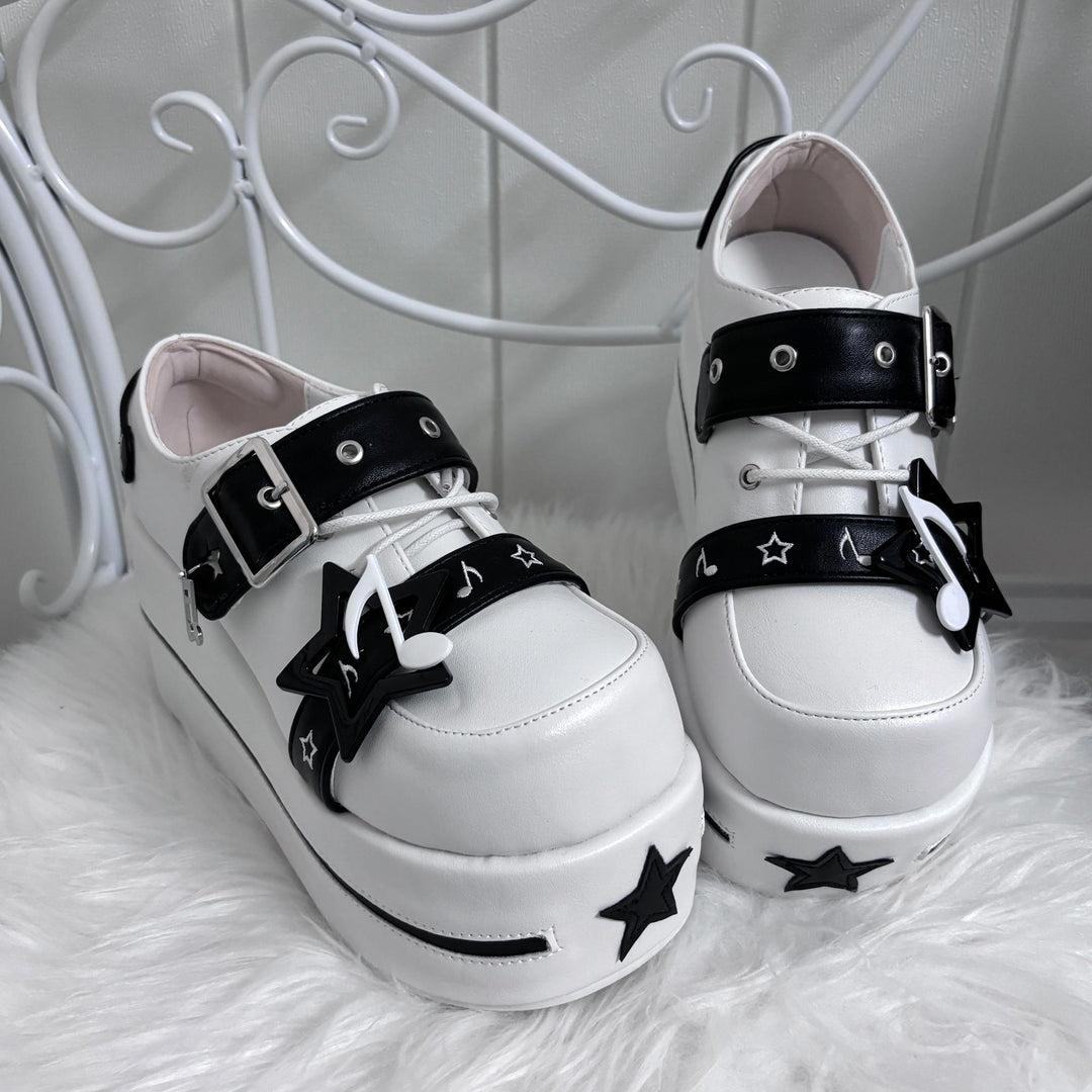 Punk Platform Shoes Gyaru Round-Toe Pentagram Musical Note Designs (White / 34 35 36 37 38 39 40 41) 41578:706696